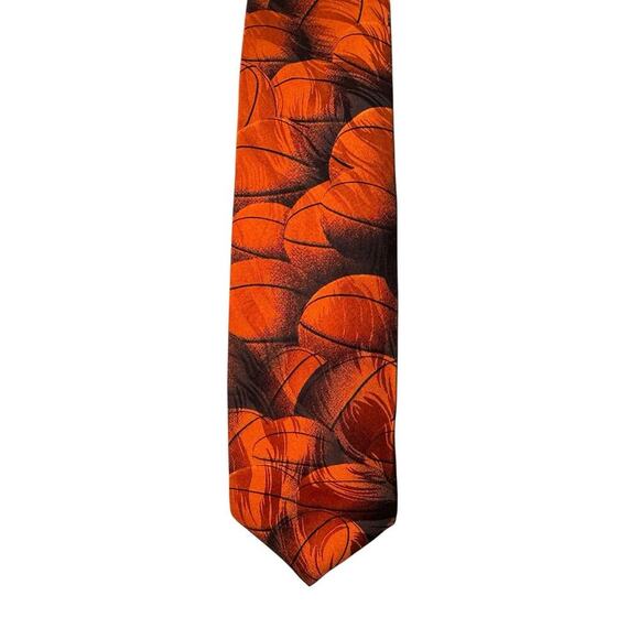 RALPH MARLIN Basketball Print Tie "Just Balls" Vintage 1995 US Orange Black - Picture 2 of 5